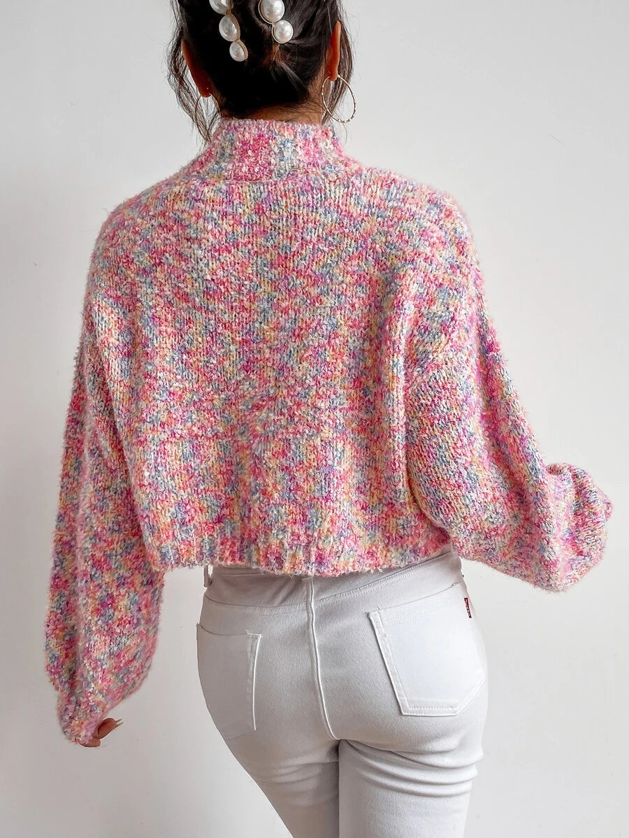 Calvaya Drop Shoulder Space Dye Sweater,Long Sleeve Tops Knit Pullover Fall Winter Outfit