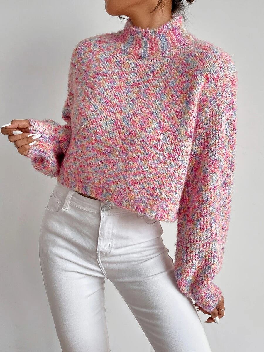 Calvaya Drop Shoulder Space Dye Sweater,Long Sleeve Tops Knit Pullover Fall Winter Outfit