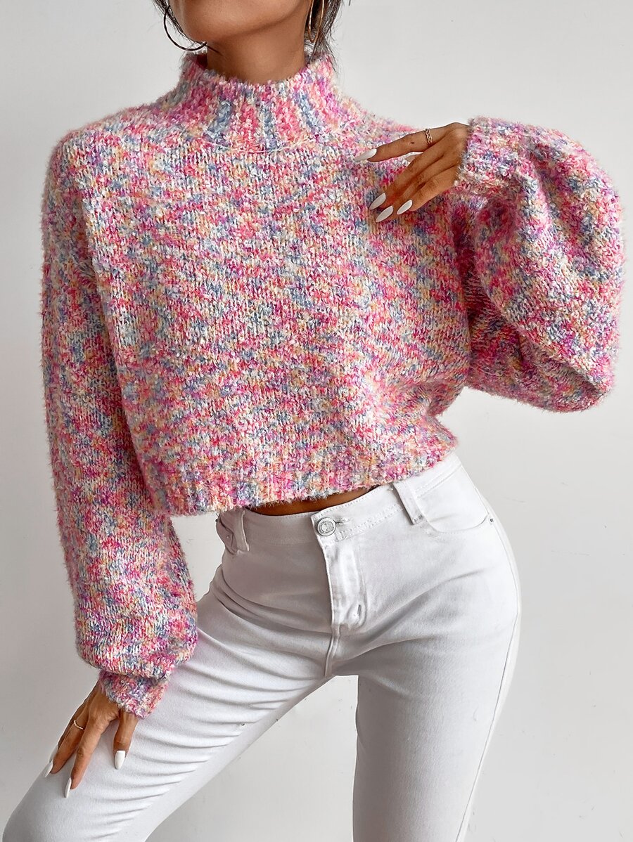Calvaya Drop Shoulder Space Dye Sweater,Long Sleeve Tops Knit Pullover Fall Winter Outfit