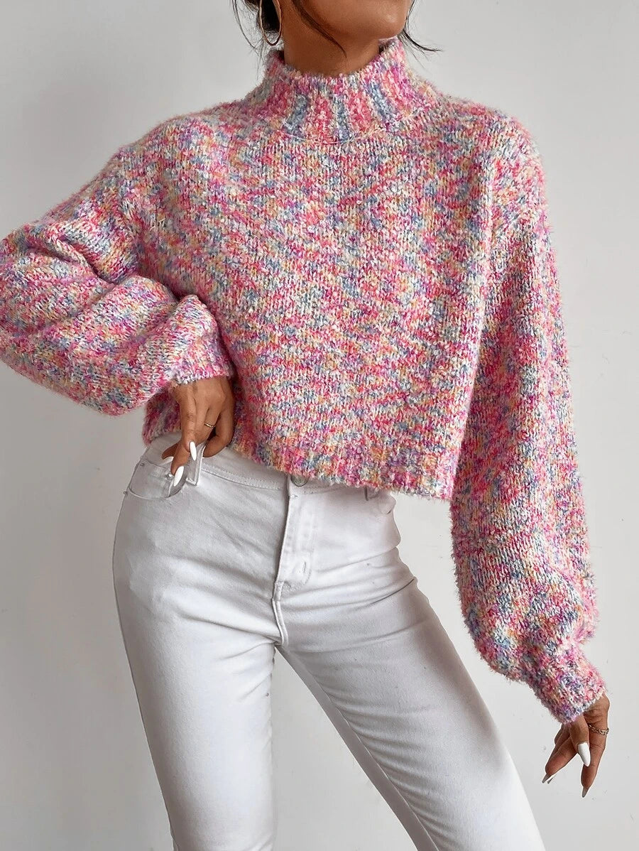 Calvaya Drop Shoulder Space Dye Sweater,Long Sleeve Tops Knit Pullover Fall Winter Outfit
