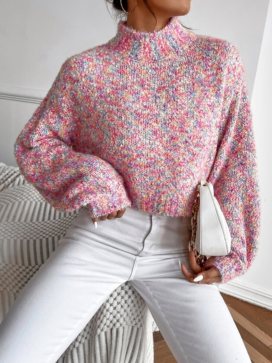 Calvaya Drop Shoulder Space Dye Sweater,Long Sleeve Tops Knit Pullover Fall Winter Outfit