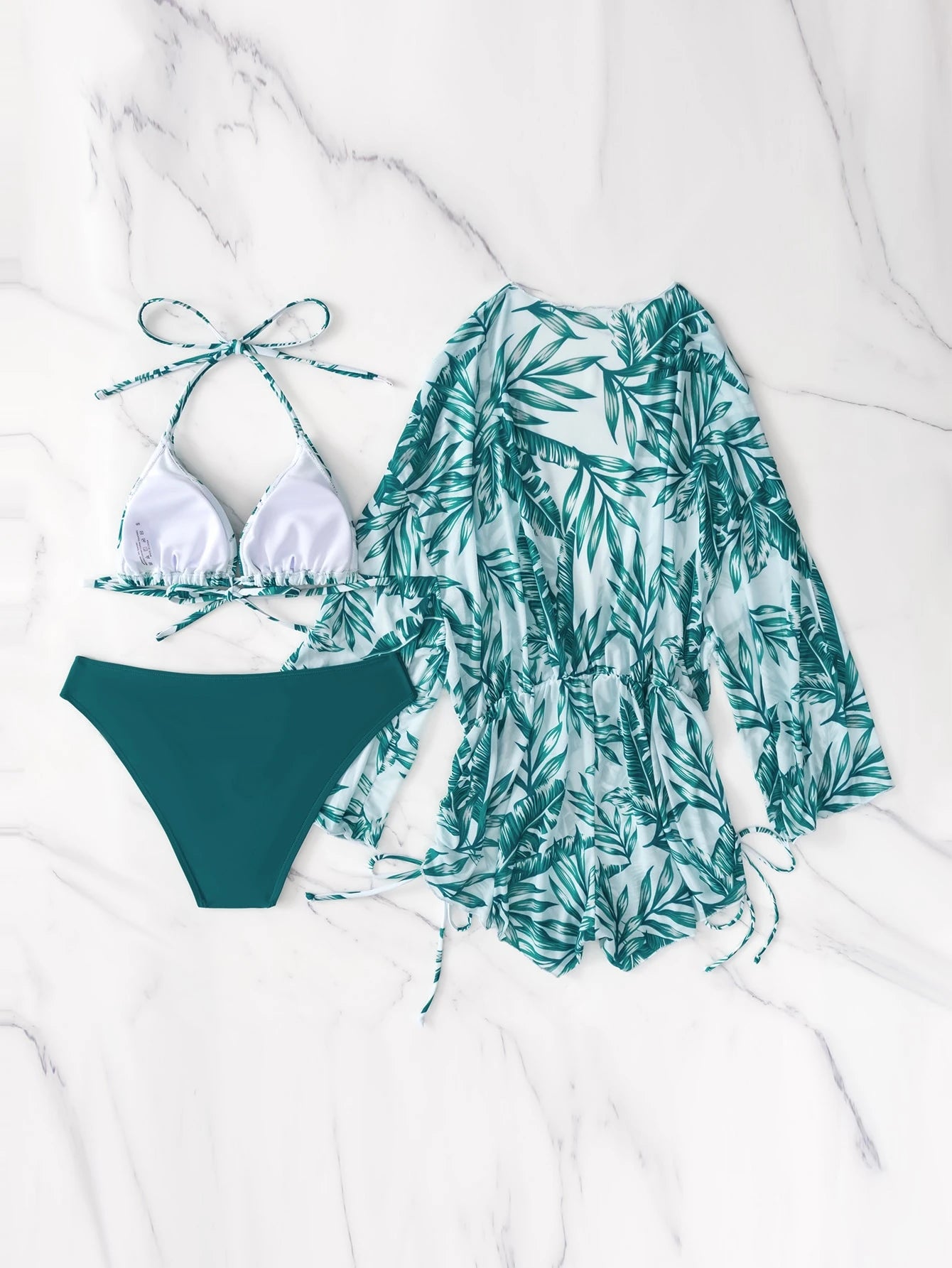 Swimsuits For Woman Summer Beach 3packs Random Tropical Print Halter Drawstring Side Bikini