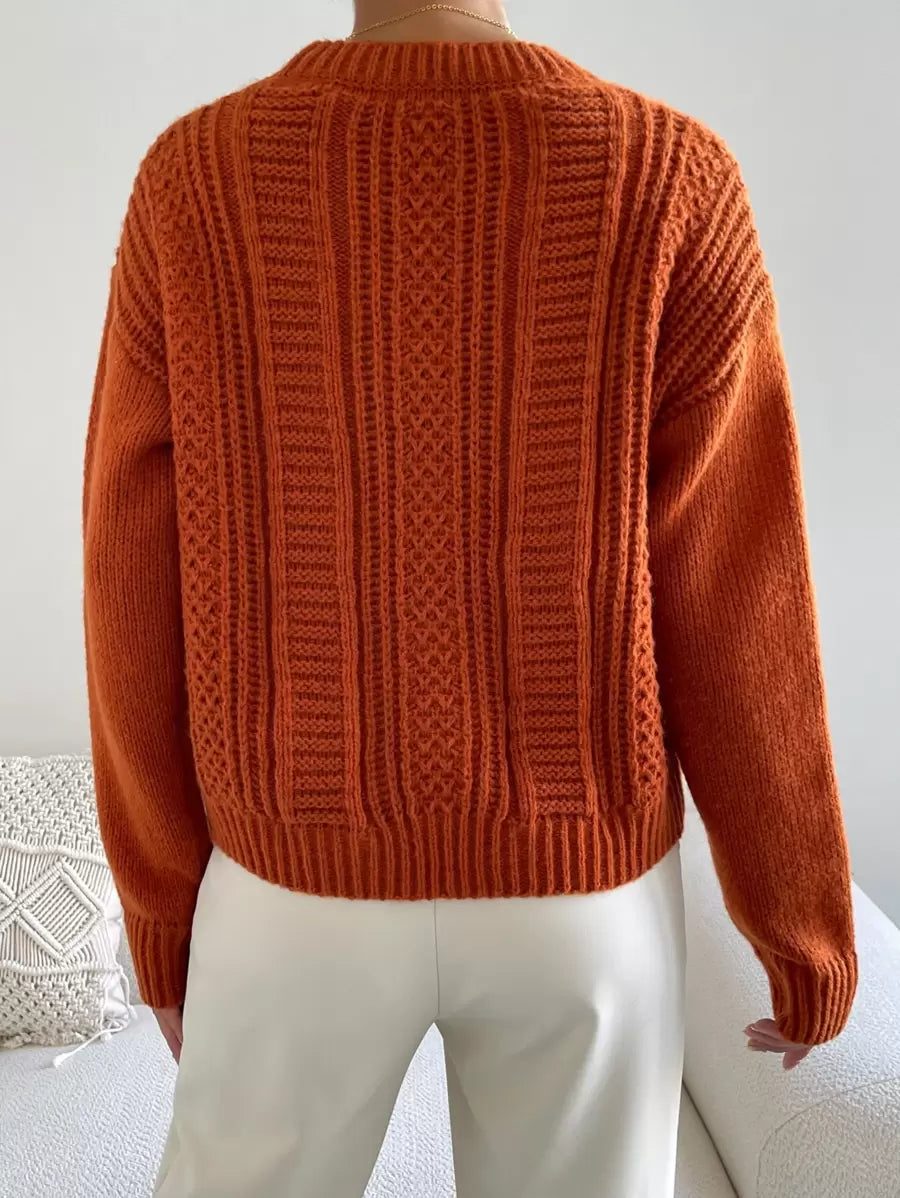 Chiquease 1pc Women Oversized Solid Color Round Neck Drop Shoulder Long Sleeve Casual Pullover Sweater, Autumn/Winter,Long Sleeve Tops Knit Pullover Fall Outfit