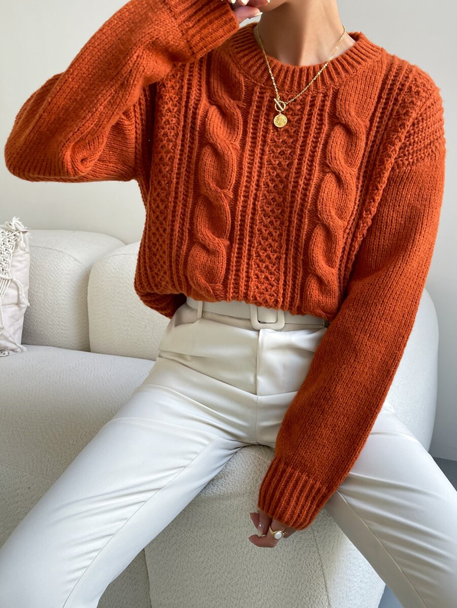 Chiquease 1pc Women Oversized Solid Color Round Neck Drop Shoulder Long Sleeve Casual Pullover Sweater, Autumn/Winter,Long Sleeve Tops Knit Pullover Fall Outfit
