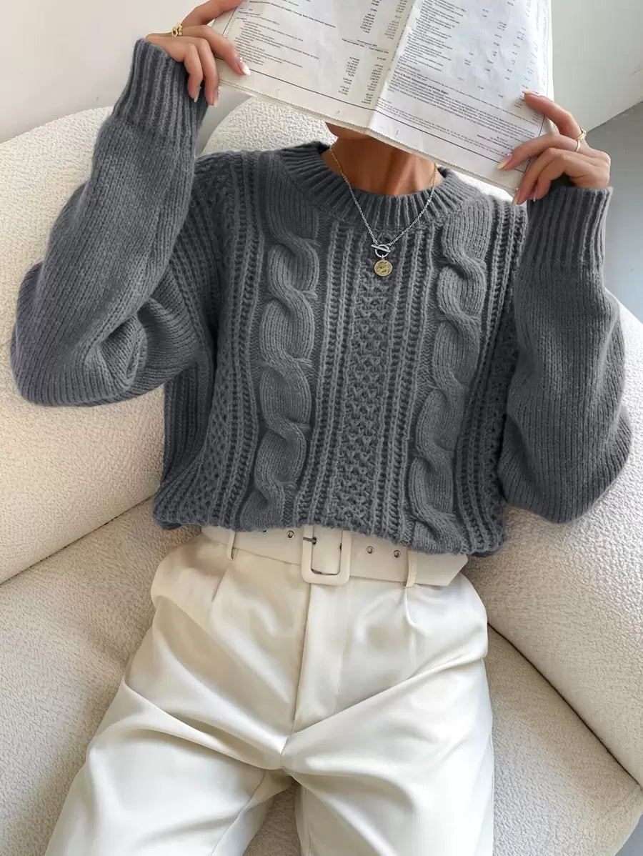 Chiquease 1pc Women Oversized Solid Color Round Neck Drop Shoulder Long Sleeve Casual Pullover Sweater, Autumn/Winter,Long Sleeve Tops Knit Pullover Fall Outfit