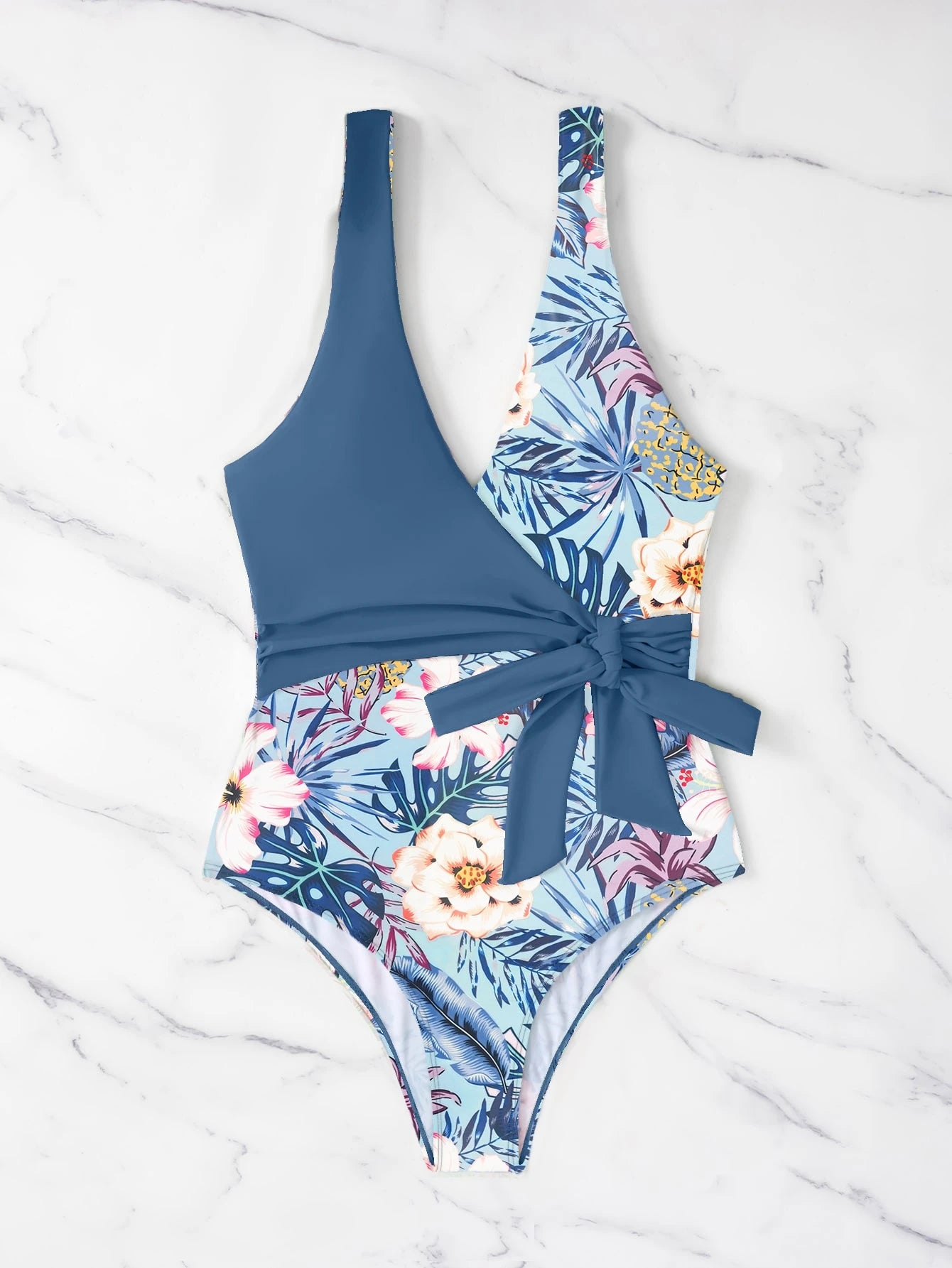 Swim Summer Beach Tropical Print Knot Side One Piece Swimsuit