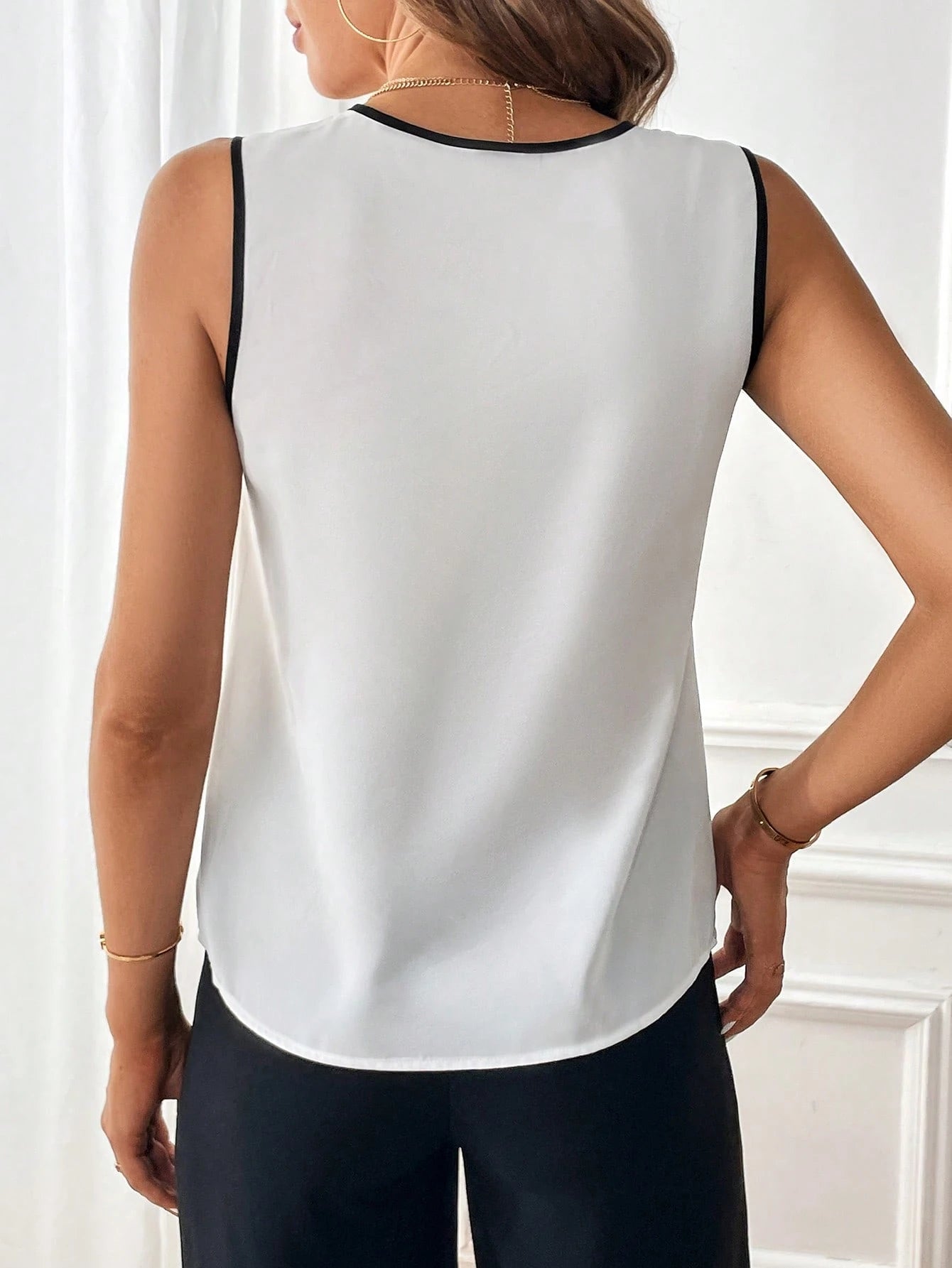 Women's Contrast Binding Sleeveless Blouse, Sleeveless Tops.