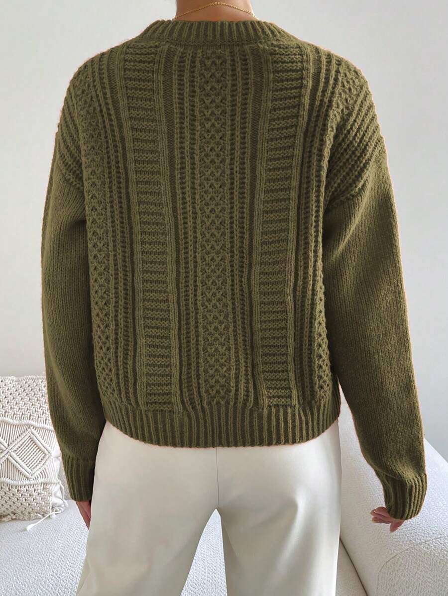 Chiquease 1pc Women Oversized Solid Color Round Neck Drop Shoulder Long Sleeve Casual Pullover Sweater, Autumn/Winter,Long Sleeve Tops Knit Pullover Fall Outfit
