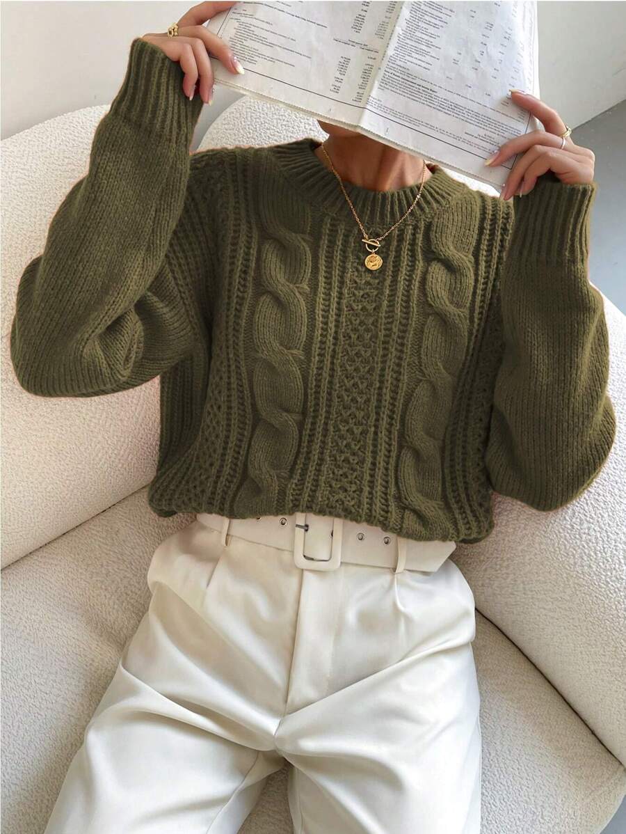 Chiquease 1pc Women Oversized Solid Color Round Neck Drop Shoulder Long Sleeve Casual Pullover Sweater, Autumn/Winter,Long Sleeve Tops Knit Pullover Fall Outfit