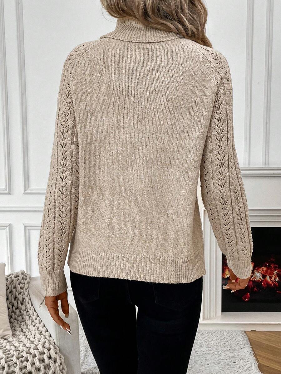 Chiquease Solid Color Casual Turtleneck Long Sleeve Pullover Sweater Knit Pullover Fall Winter Outfit