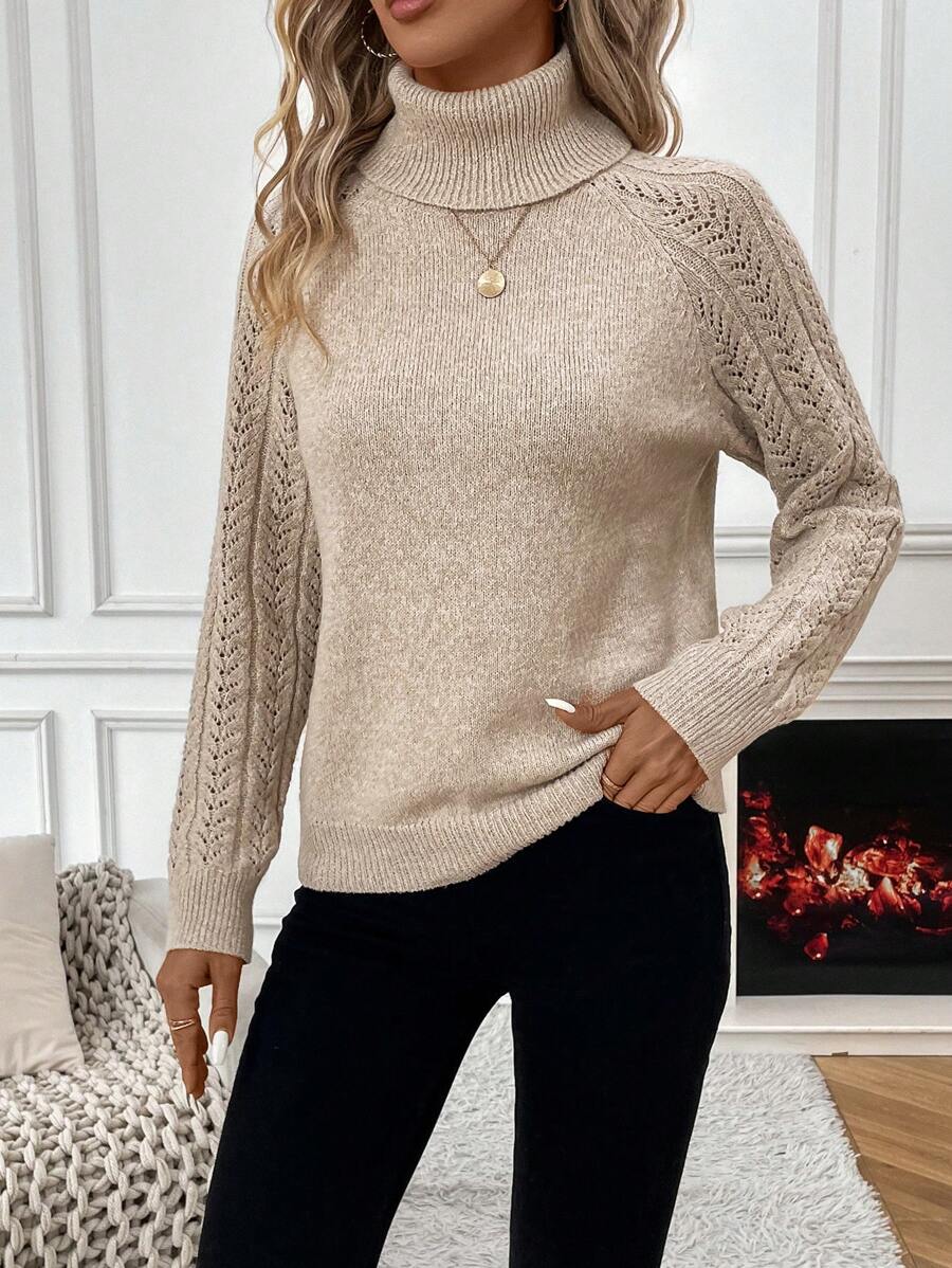 Chiquease Solid Color Casual Turtleneck Long Sleeve Pullover Sweater Knit Pullover Fall Winter Outfit