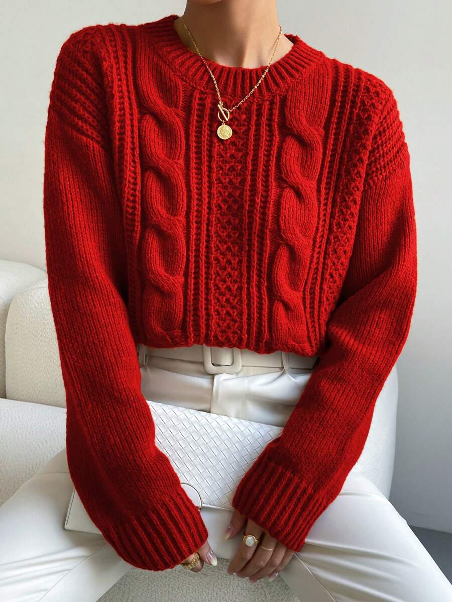 Chiquease 1pc Women Oversized Solid Color Round Neck Drop Shoulder Long Sleeve Casual Pullover Sweater, Autumn/Winter,Long Sleeve Tops Knit Pullover Fall Outfit