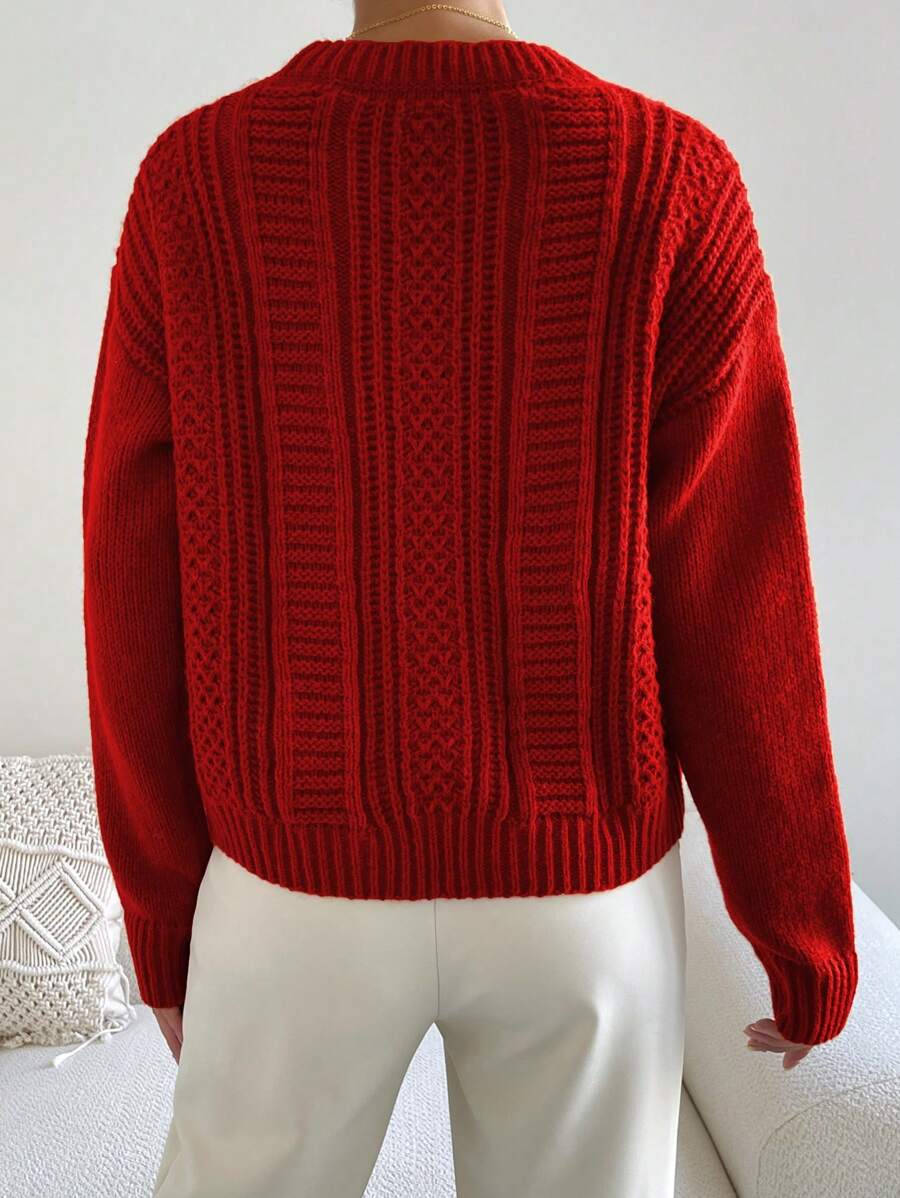Chiquease 1pc Women Oversized Solid Color Round Neck Drop Shoulder Long Sleeve Casual Pullover Sweater, Autumn/Winter,Long Sleeve Tops Knit Pullover Fall Outfit