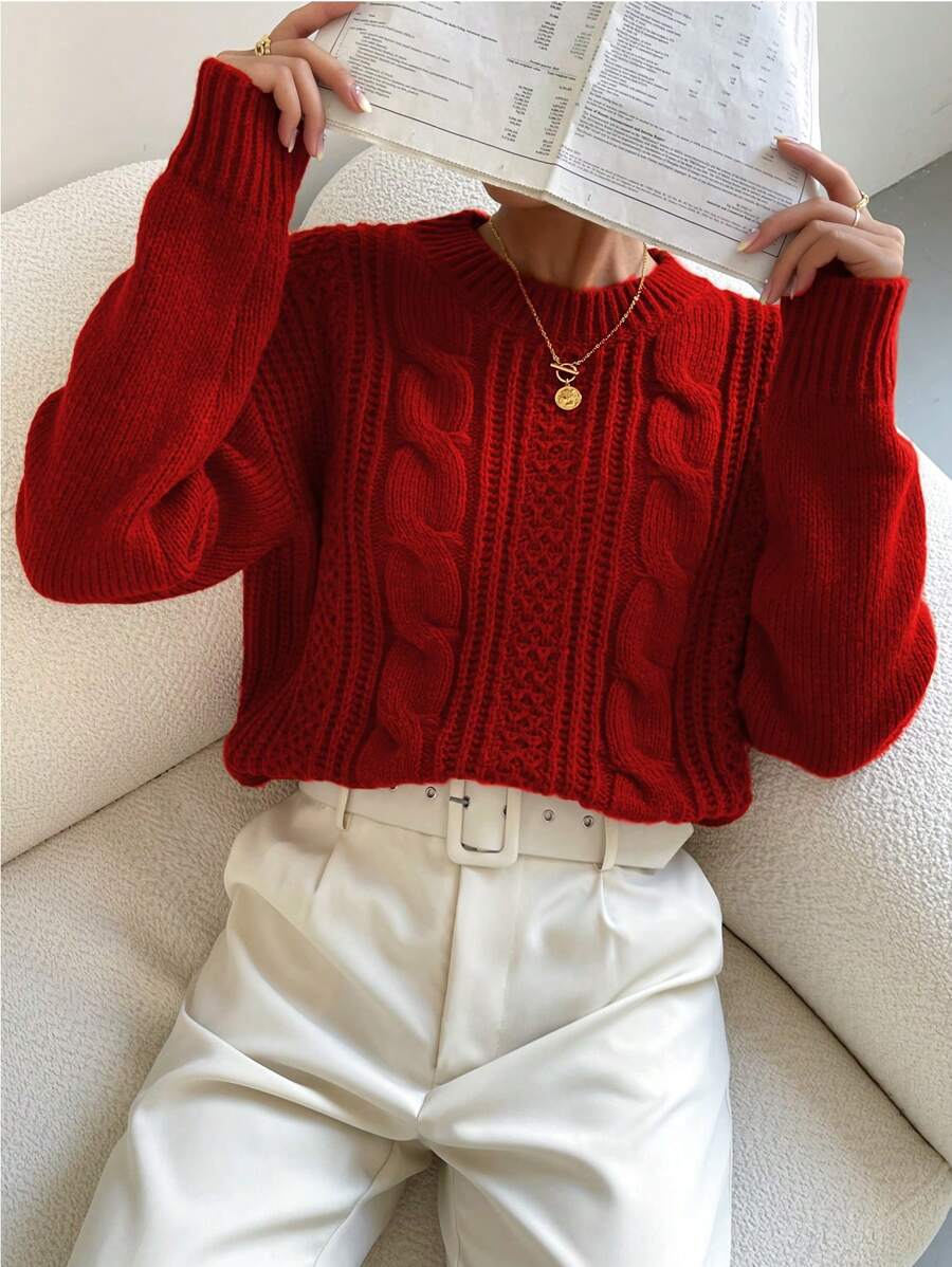 Chiquease 1pc Women Oversized Solid Color Round Neck Drop Shoulder Long Sleeve Casual Pullover Sweater, Autumn/Winter,Long Sleeve Tops Knit Pullover Fall Outfit