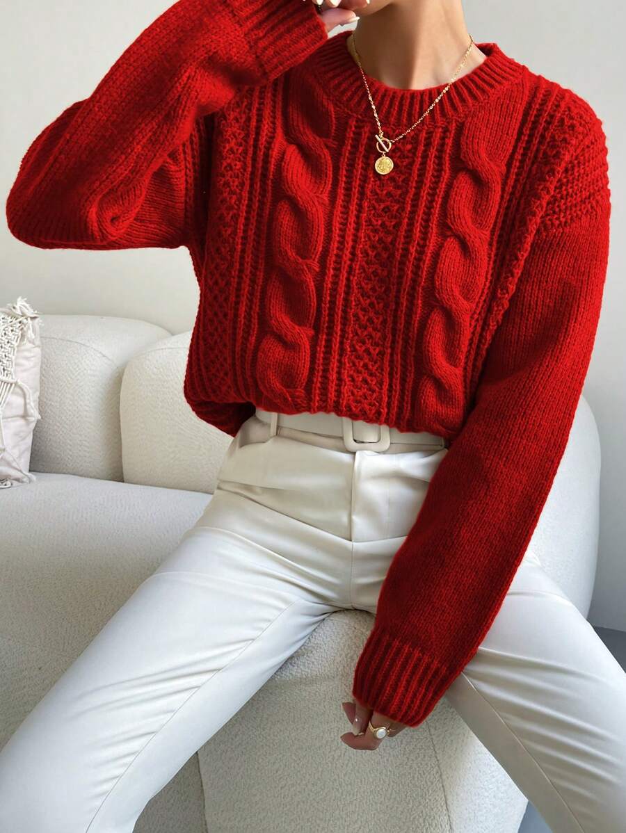 Chiquease 1pc Women Oversized Solid Color Round Neck Drop Shoulder Long Sleeve Casual Pullover Sweater, Autumn/Winter,Long Sleeve Tops Knit Pullover Fall Outfit