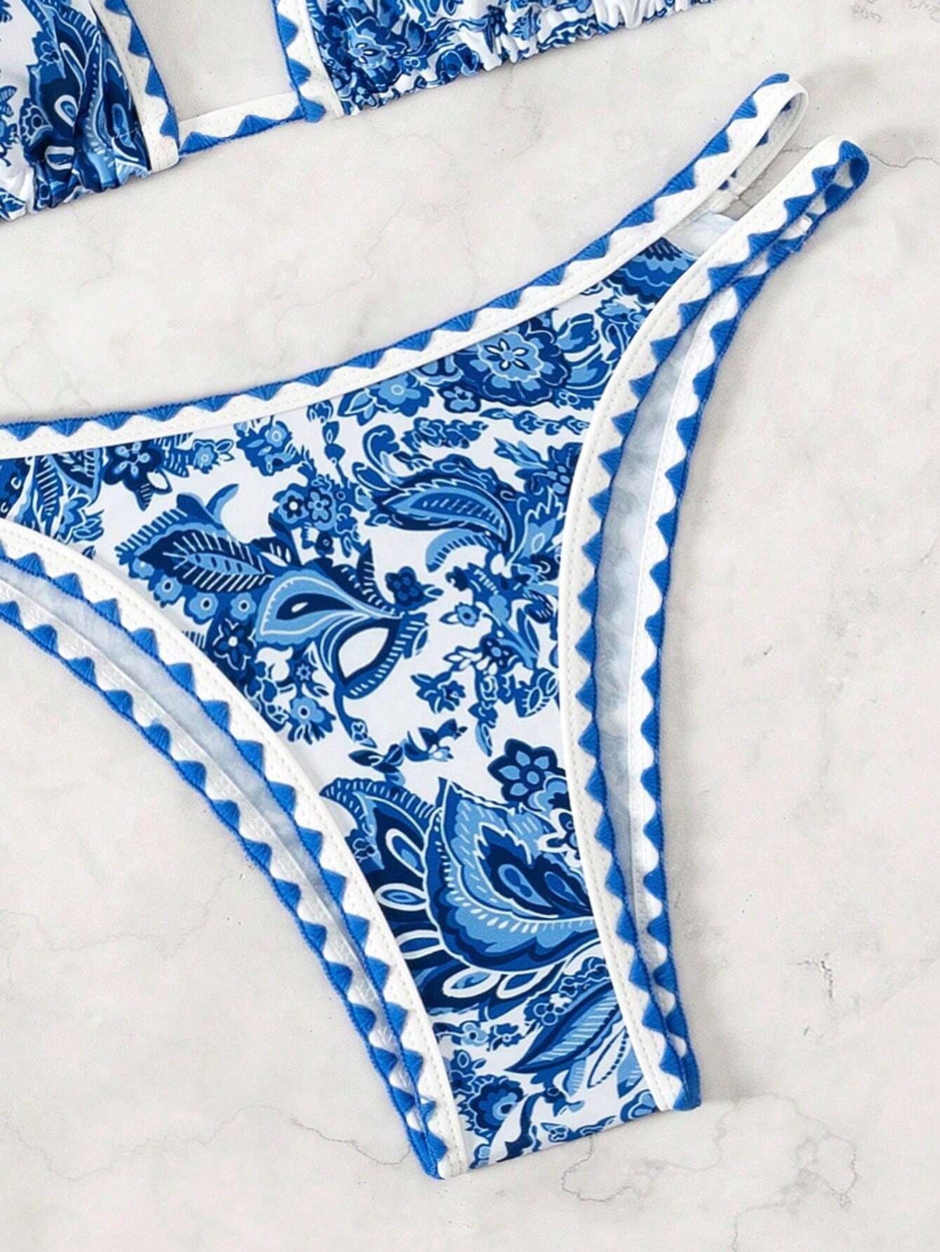 Women's Summer Beach Plant Printed Halter Neck Sexy Bikini Set