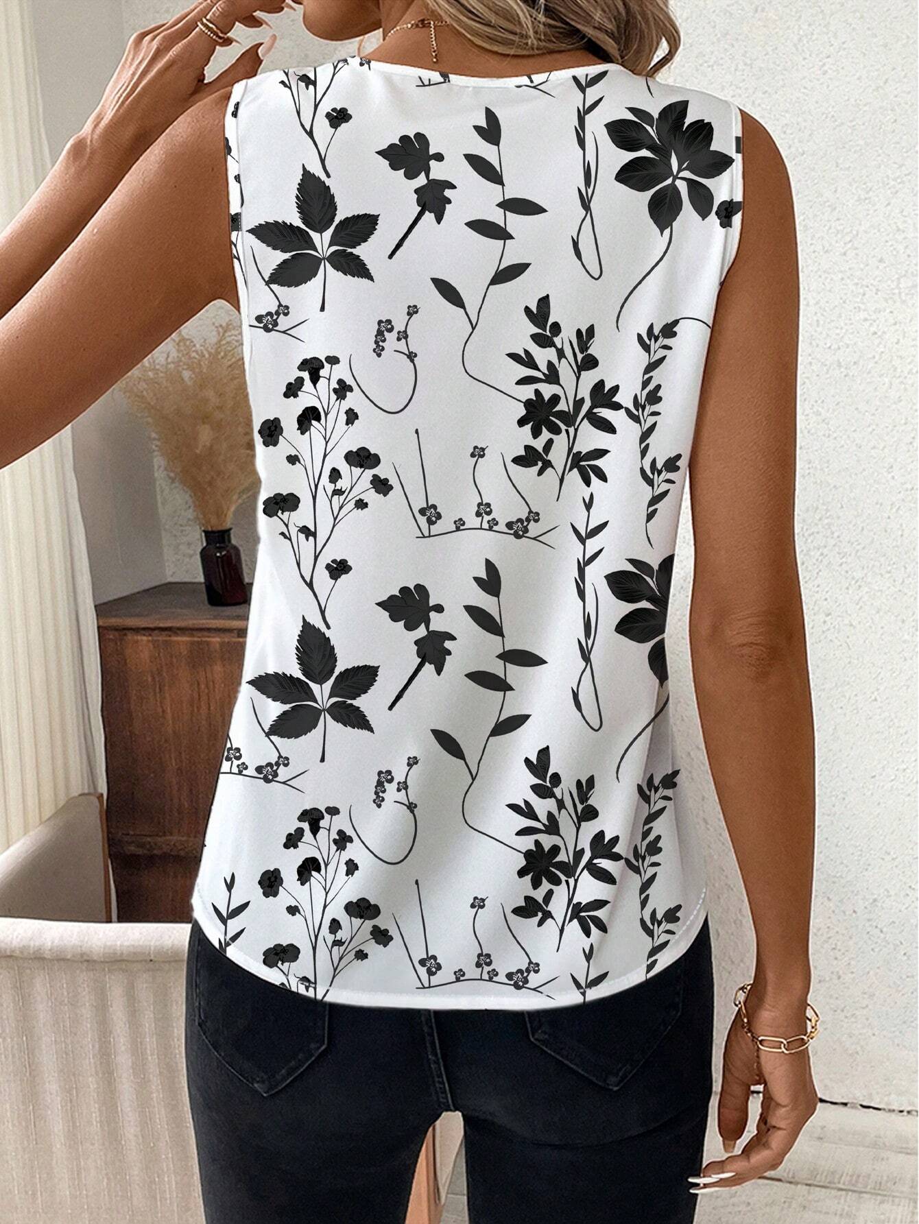 Classy Women's Casual Elegant Retro Floral V-Neck Sleeveless Blouse, Summer Work/Daily.