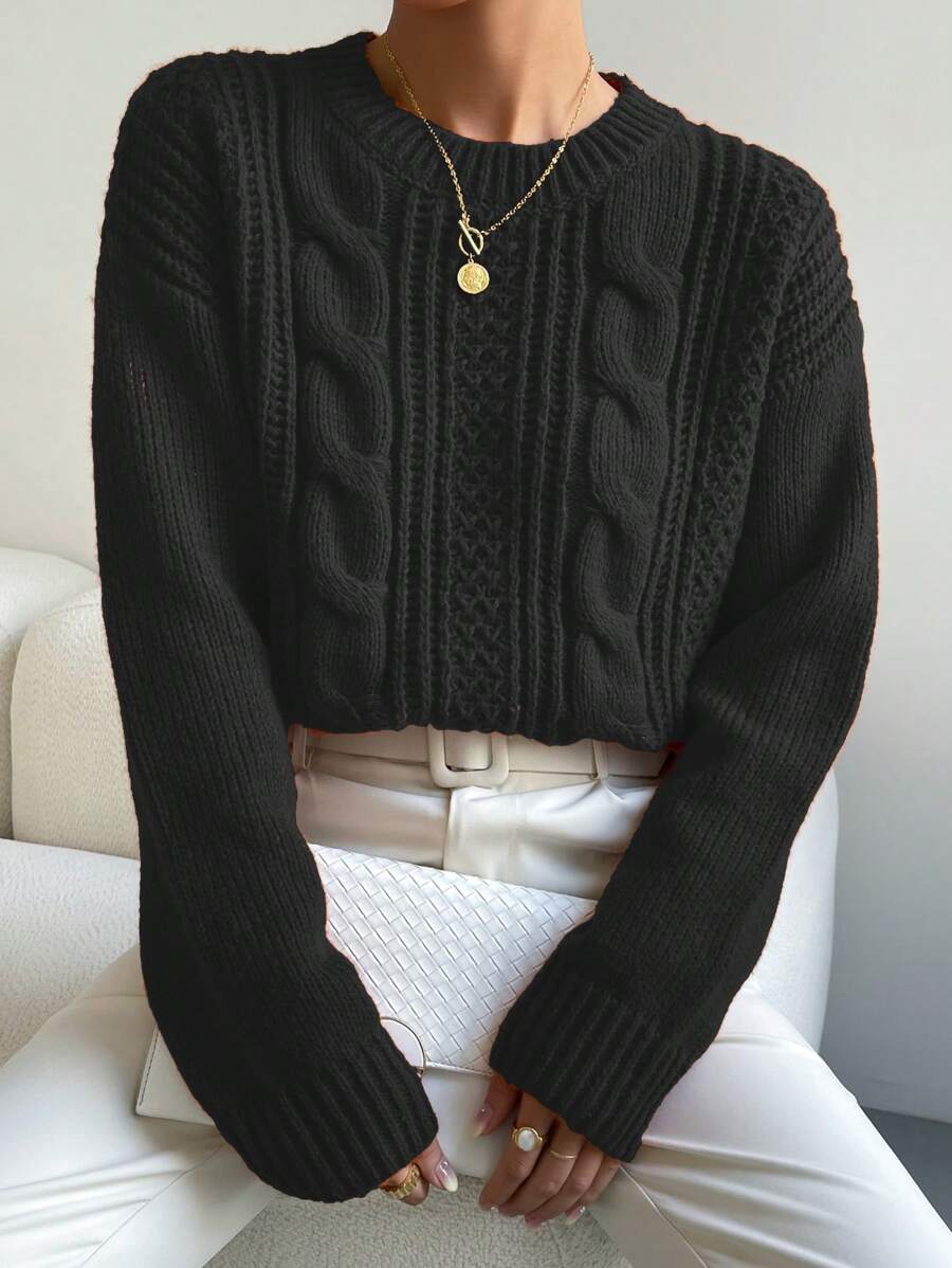 Chiquease 1pc Women Oversized Solid Color Round Neck Drop Shoulder Long Sleeve Casual Pullover Sweater, Autumn/Winter,Long Sleeve Tops Knit Pullover Fall Outfit