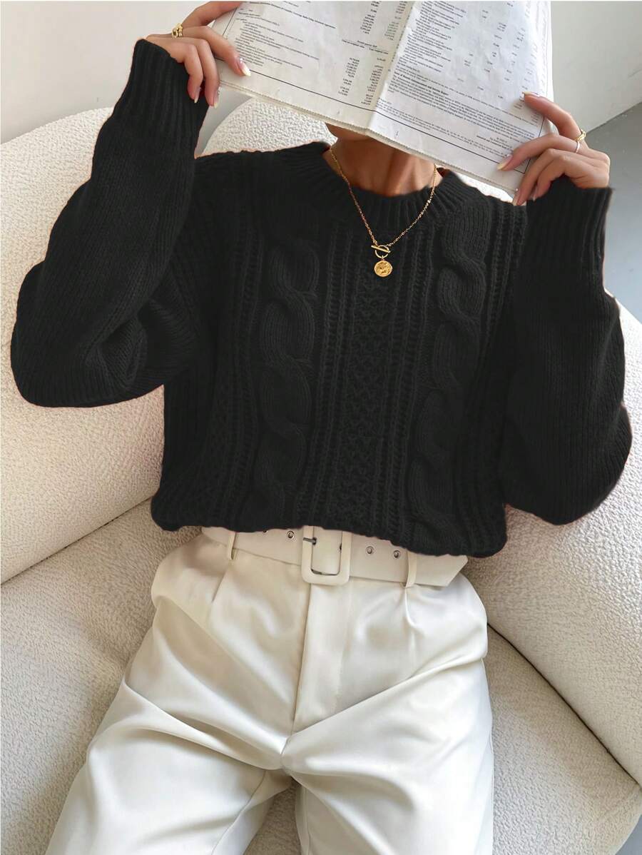 Chiquease 1pc Women Oversized Solid Color Round Neck Drop Shoulder Long Sleeve Casual Pullover Sweater, Autumn/Winter,Long Sleeve Tops Knit Pullover Fall Outfit