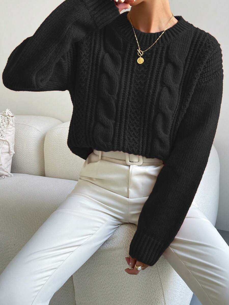Chiquease 1pc Women Oversized Solid Color Round Neck Drop Shoulder Long Sleeve Casual Pullover Sweater, Autumn/Winter,Long Sleeve Tops Knit Pullover Fall Outfit
