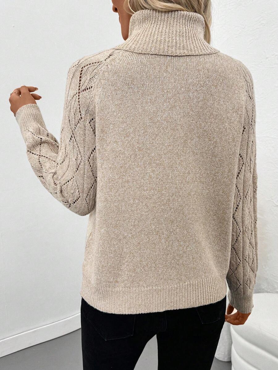 Chiquease Solid Color Casual Turtleneck Long Sleeve Pullover Sweater Knit Pullover Fall Winter Outfit