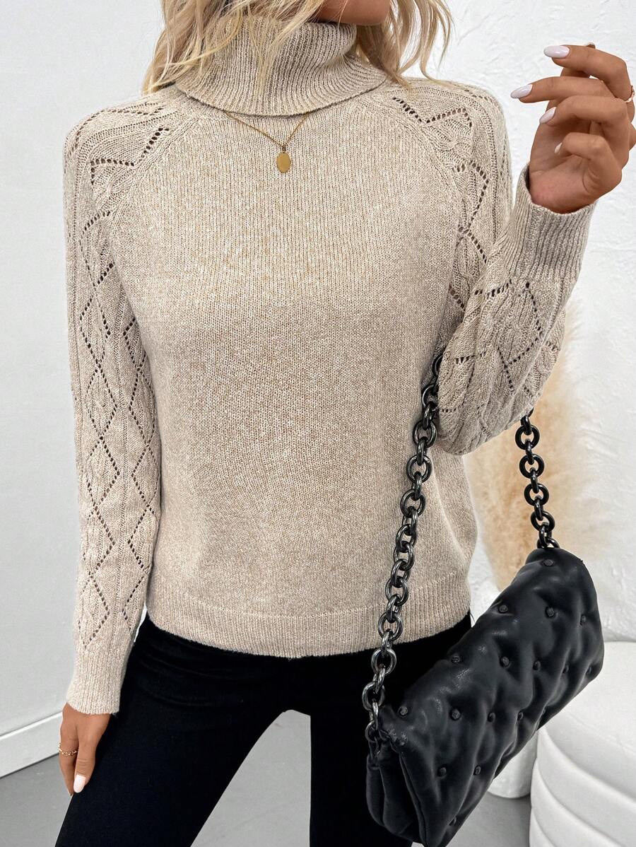 Chiquease Solid Color Casual Turtleneck Long Sleeve Pullover Sweater Knit Pullover Fall Winter Outfit