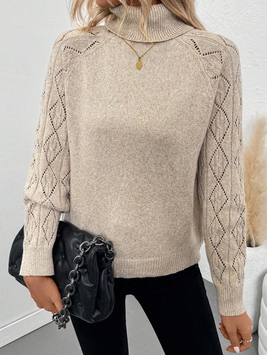 Chiquease Solid Color Casual Turtleneck Long Sleeve Pullover Sweater Knit Pullover Fall Winter Outfit
