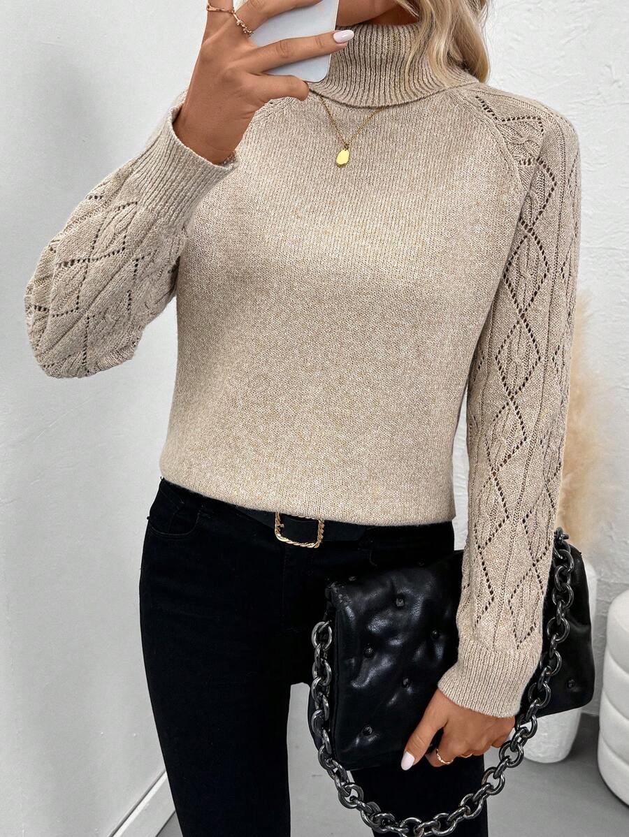Chiquease Solid Color Casual Turtleneck Long Sleeve Pullover Sweater Knit Pullover Fall Winter Outfit