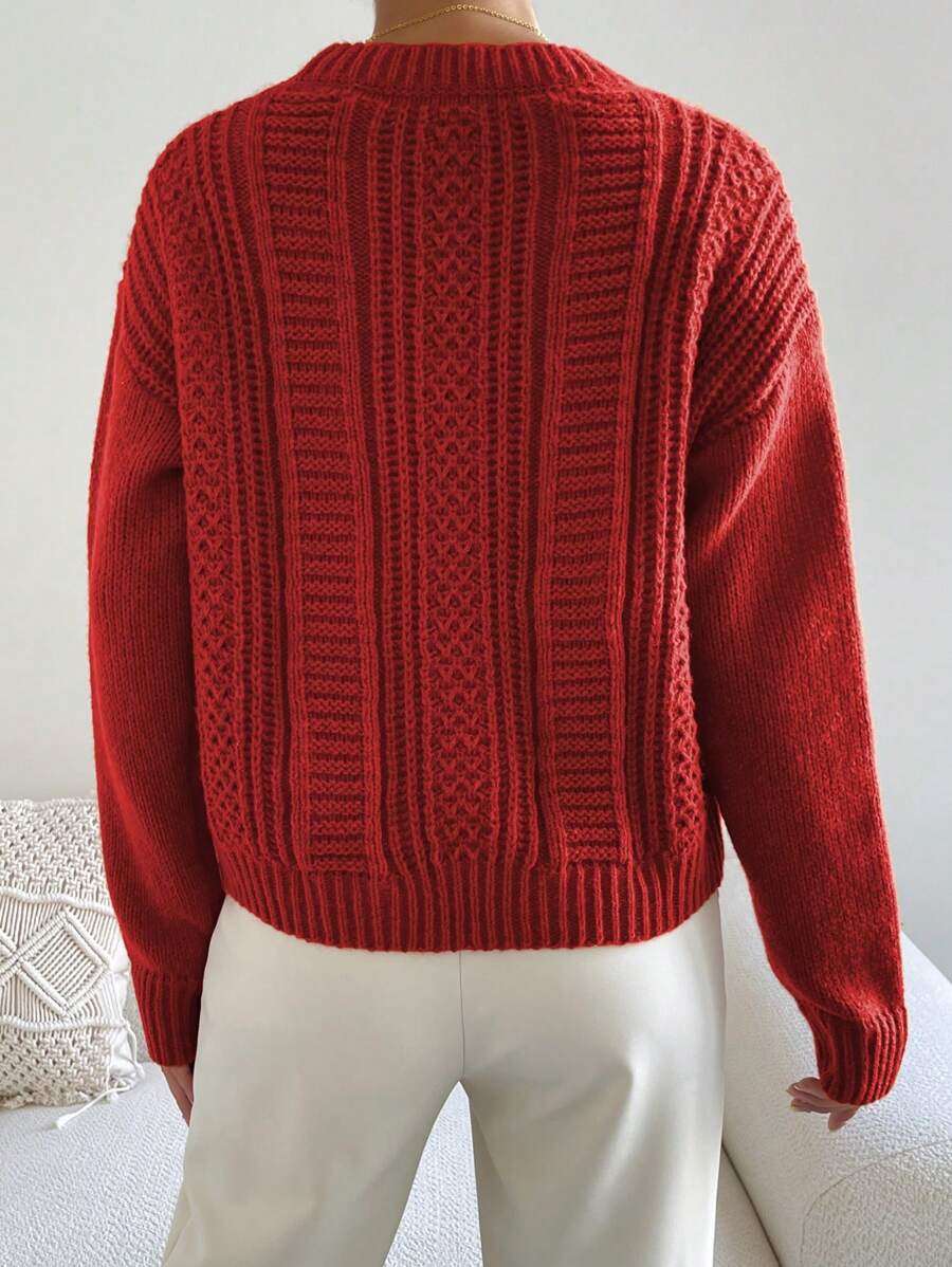 Chiquease 1pc Women Oversized Solid Color Round Neck Drop Shoulder Long Sleeve Casual Pullover Sweater, Autumn/Winter,Long Sleeve Tops Knit Pullover Fall Outfit