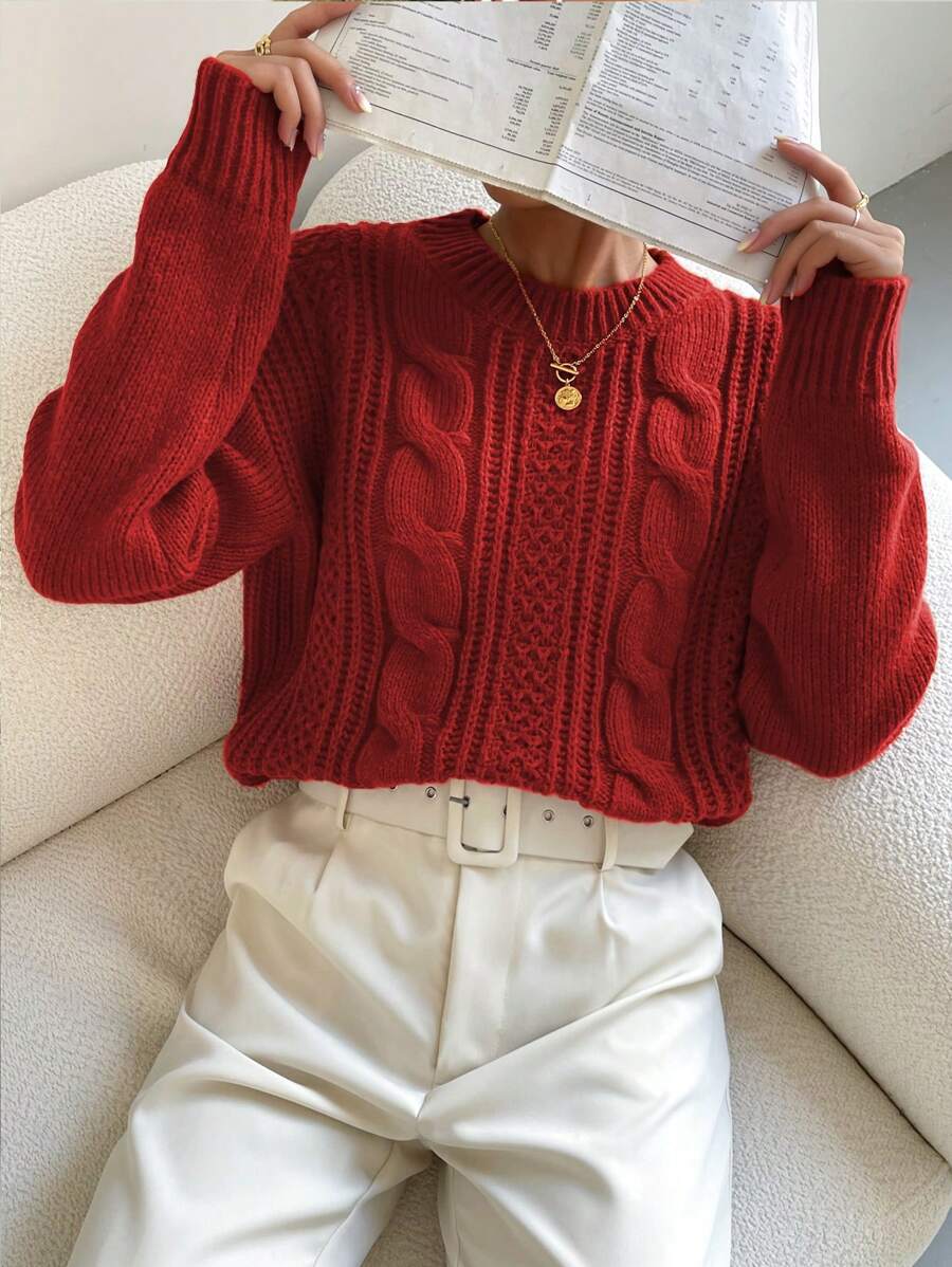 Chiquease 1pc Women Oversized Solid Color Round Neck Drop Shoulder Long Sleeve Casual Pullover Sweater, Autumn/Winter,Long Sleeve Tops Knit Pullover Fall Outfit