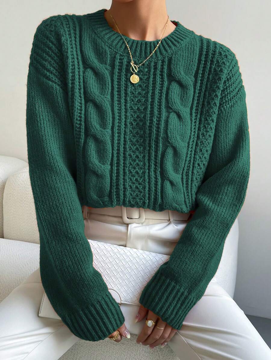 Chiquease 1pc Women Oversized Solid Color Round Neck Drop Shoulder Long Sleeve Casual Pullover Sweater, Autumn/Winter,Long Sleeve Tops Knit Pullover Fall Outfit