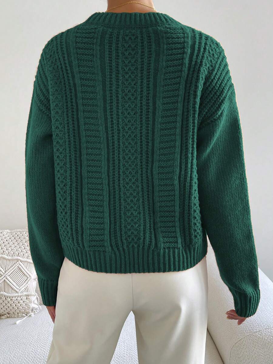 Chiquease 1pc Women Oversized Solid Color Round Neck Drop Shoulder Long Sleeve Casual Pullover Sweater, Autumn/Winter,Long Sleeve Tops Knit Pullover Fall Outfit