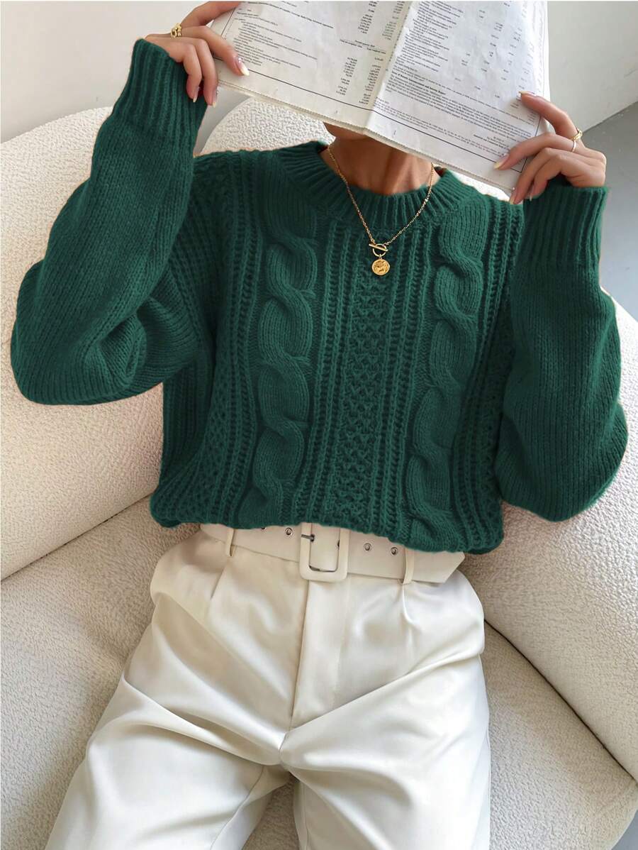 Chiquease 1pc Women Oversized Solid Color Round Neck Drop Shoulder Long Sleeve Casual Pullover Sweater, Autumn/Winter,Long Sleeve Tops Knit Pullover Fall Outfit