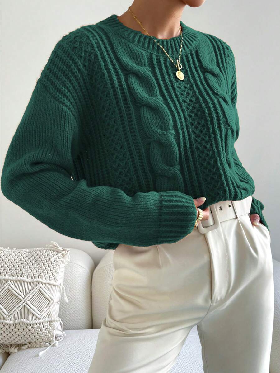Chiquease 1pc Women Oversized Solid Color Round Neck Drop Shoulder Long Sleeve Casual Pullover Sweater, Autumn/Winter,Long Sleeve Tops Knit Pullover Fall Outfit