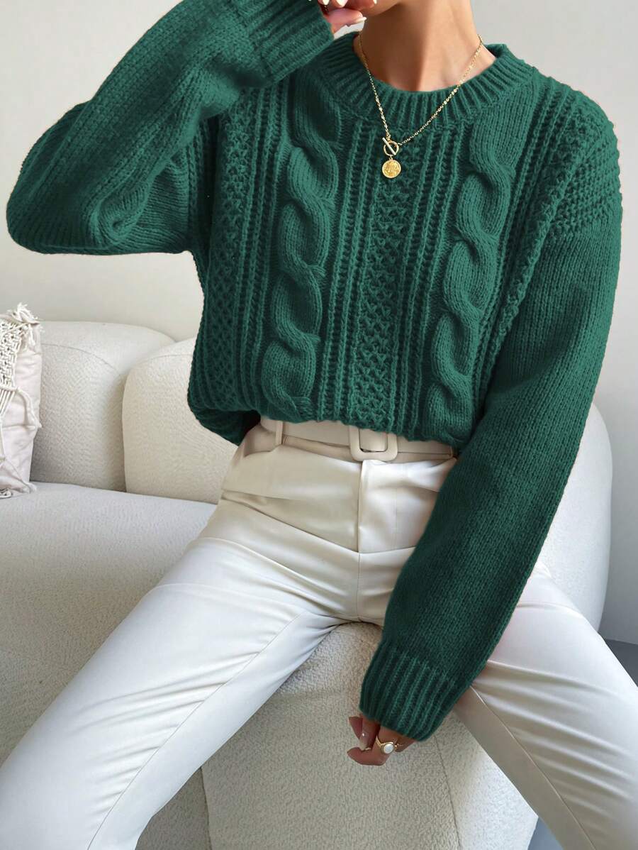 Chiquease 1pc Women Oversized Solid Color Round Neck Drop Shoulder Long Sleeve Casual Pullover Sweater, Autumn/Winter,Long Sleeve Tops Knit Pullover Fall Outfit