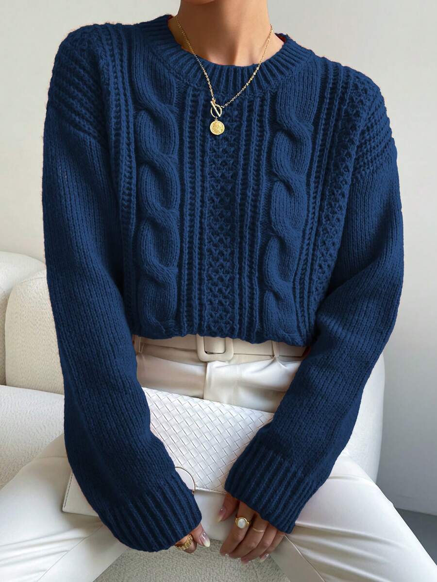Chiquease 1pc Women Oversized Solid Color Round Neck Drop Shoulder Long Sleeve Casual Pullover Sweater, Autumn/Winter,Long Sleeve Tops Knit Pullover Fall Outfit