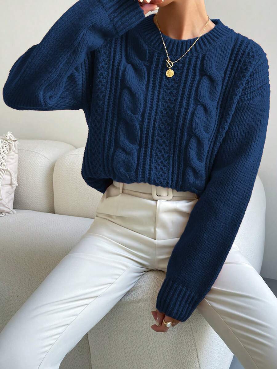Chiquease 1pc Women Oversized Solid Color Round Neck Drop Shoulder Long Sleeve Casual Pullover Sweater, Autumn/Winter,Long Sleeve Tops Knit Pullover Fall Outfit