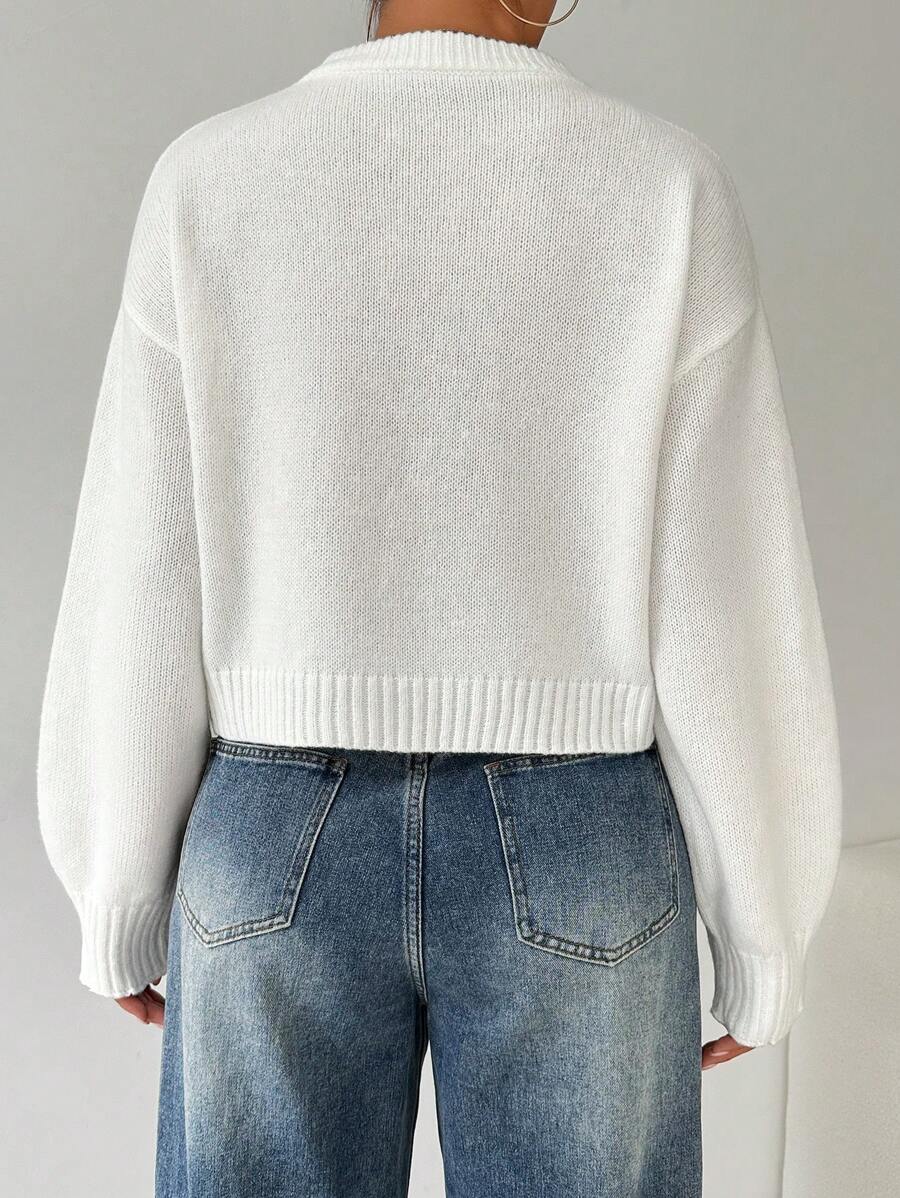 Celisse Tropiluxe Women's Solid Color Simple Casual Crew Neck Long Sleeve White Sweater