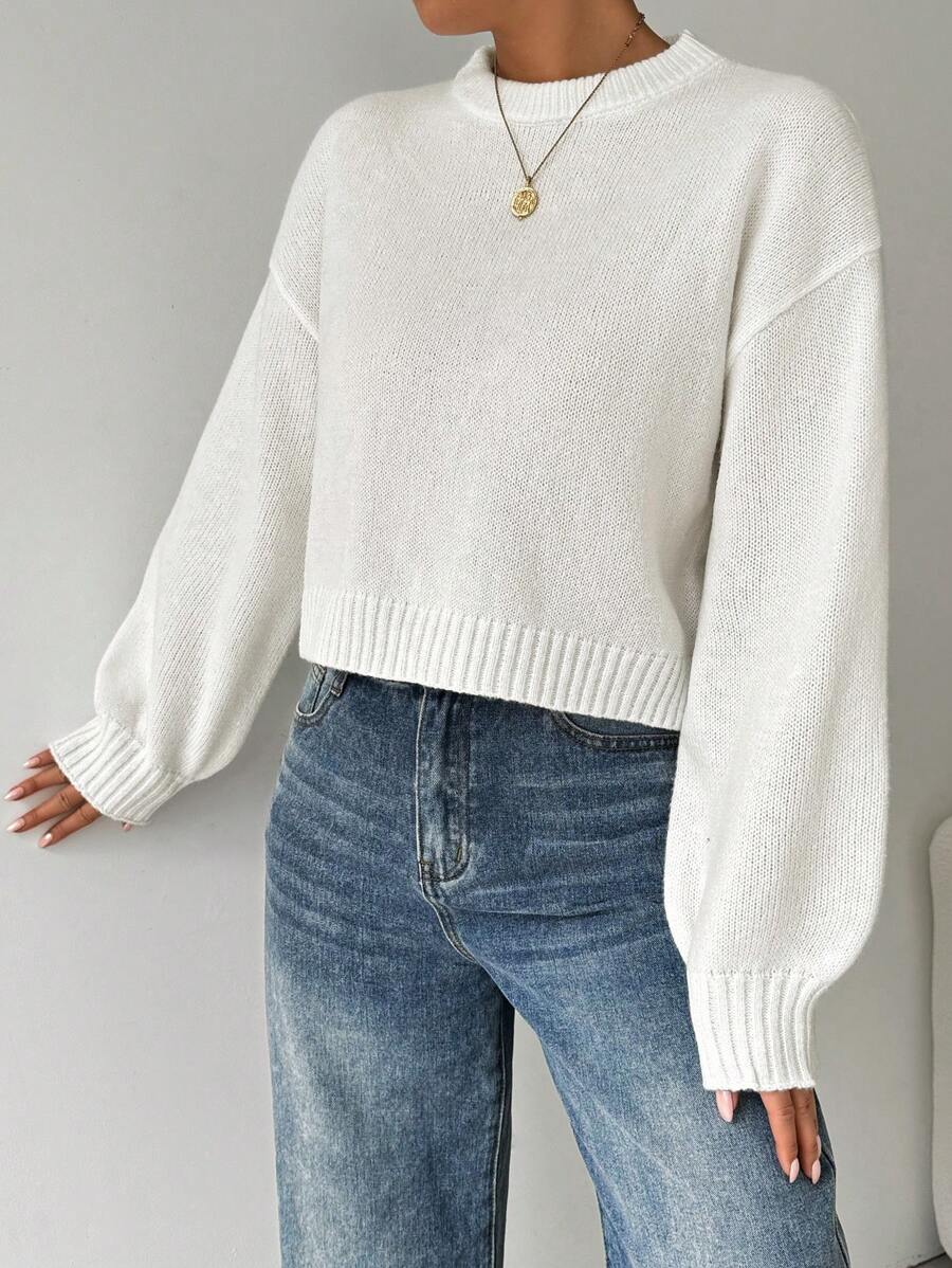 Celisse Tropiluxe Women's Solid Color Simple Casual Crew Neck Long Sleeve White Sweater