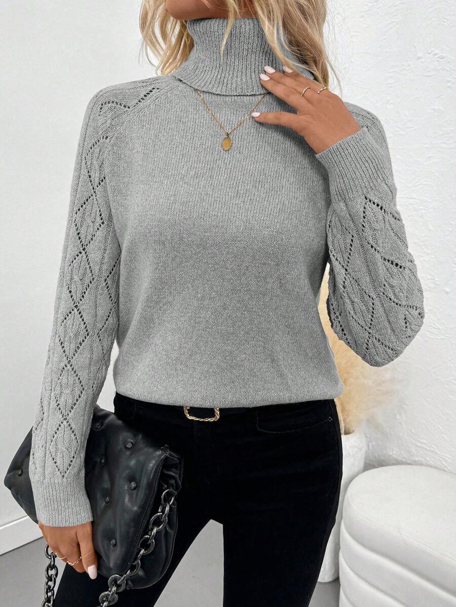 Chiquease Solid Color Casual Turtleneck Long Sleeve Pullover Sweater Knit Pullover Fall Winter Outfit