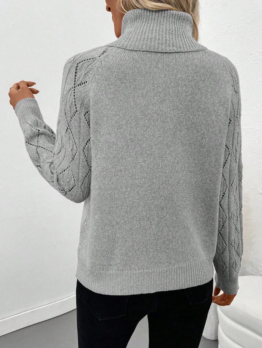 Chiquease Solid Color Casual Turtleneck Long Sleeve Pullover Sweater Knit Pullover Fall Winter Outfit
