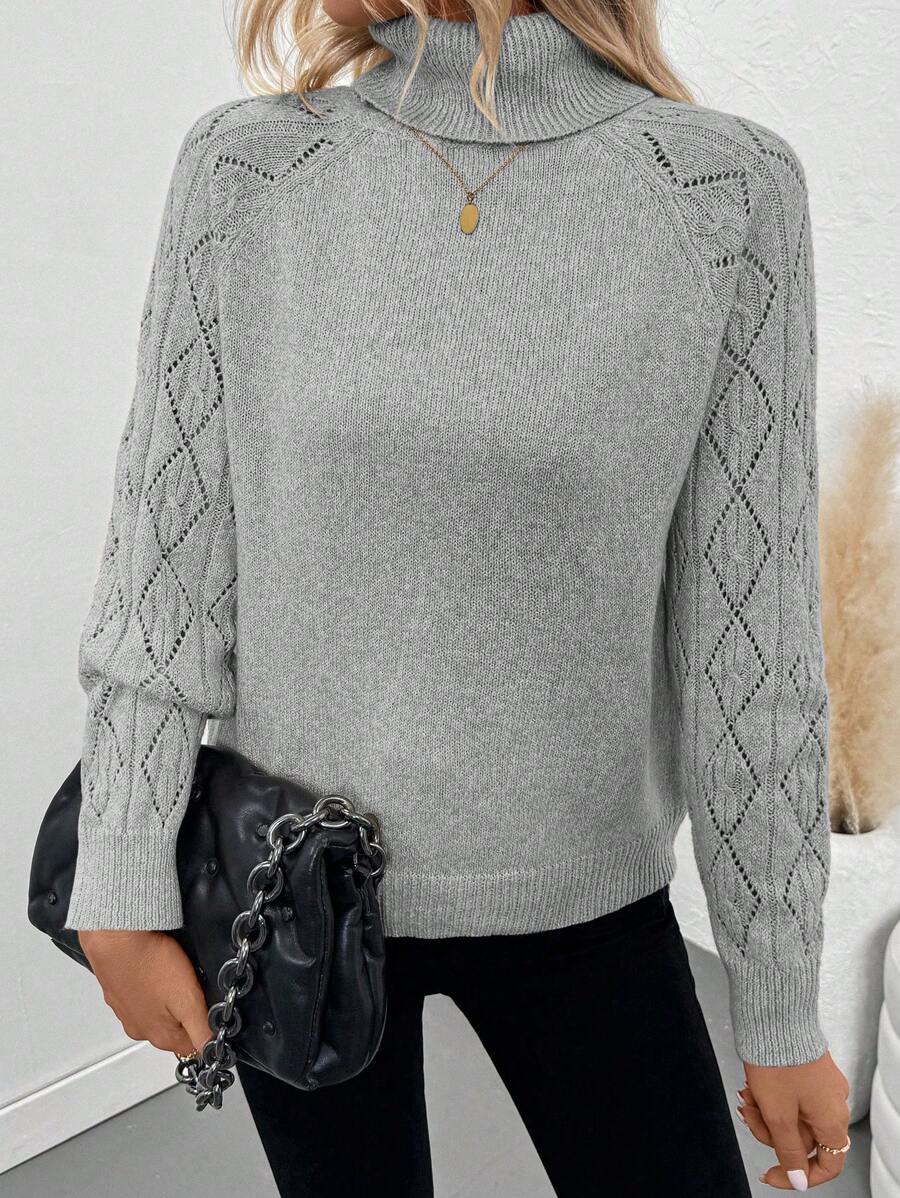 Chiquease Solid Color Casual Turtleneck Long Sleeve Pullover Sweater Knit Pullover Fall Winter Outfit