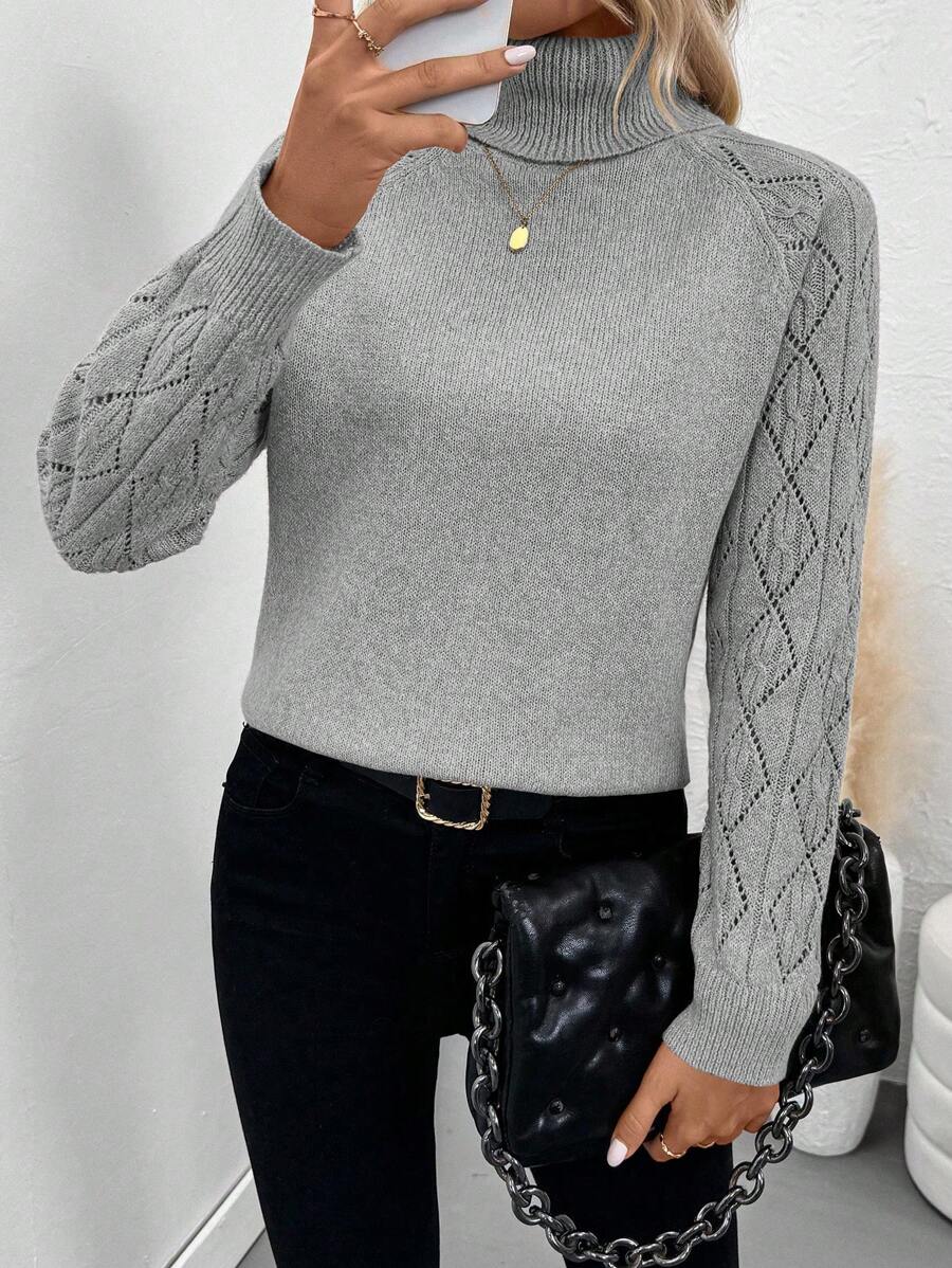 Chiquease Solid Color Casual Turtleneck Long Sleeve Pullover Sweater Knit Pullover Fall Winter Outfit