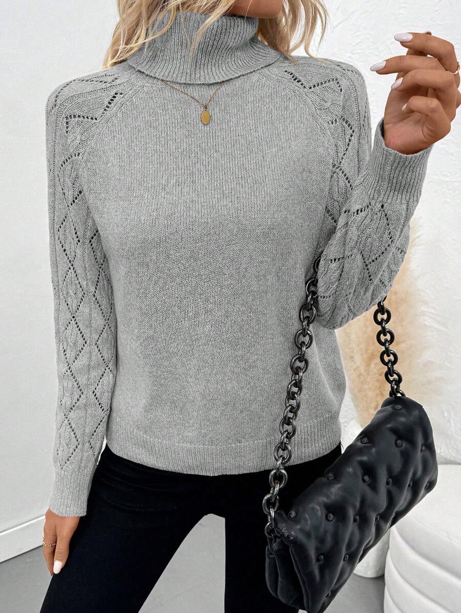 Chiquease Solid Color Casual Turtleneck Long Sleeve Pullover Sweater Knit Pullover Fall Winter Outfit