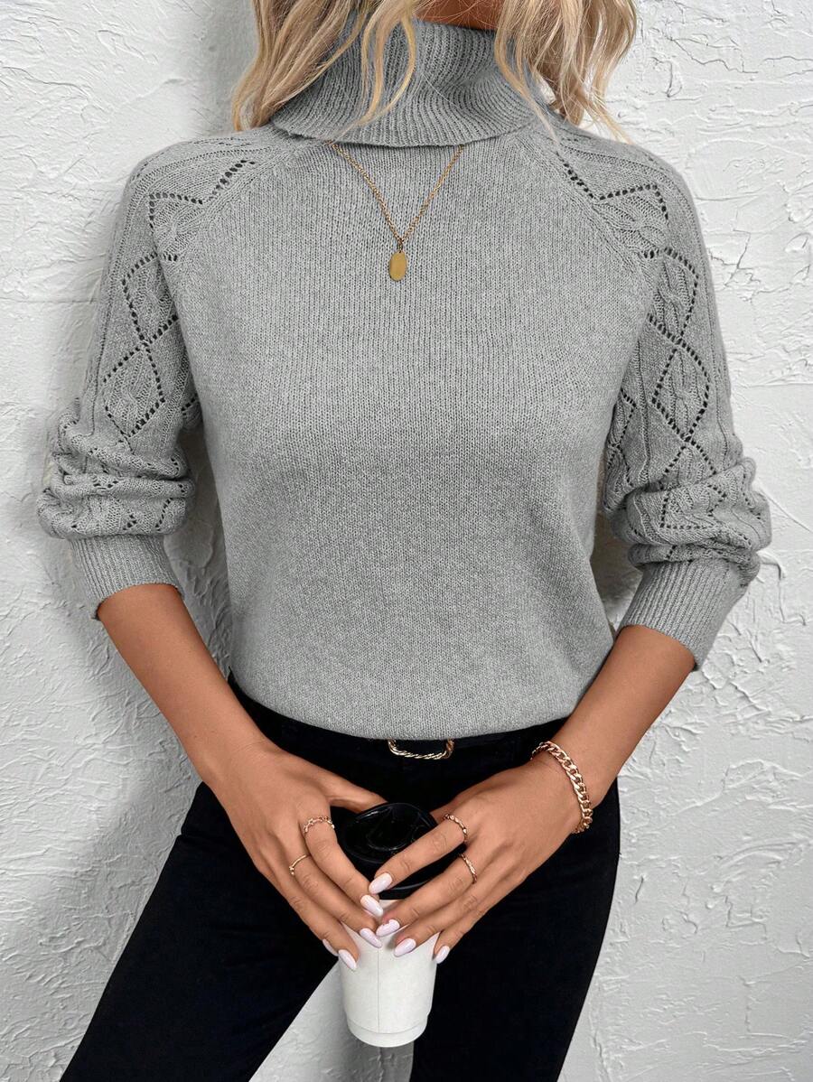Chiquease Solid Color Casual Turtleneck Long Sleeve Pullover Sweater Knit Pullover Fall Winter Outfit