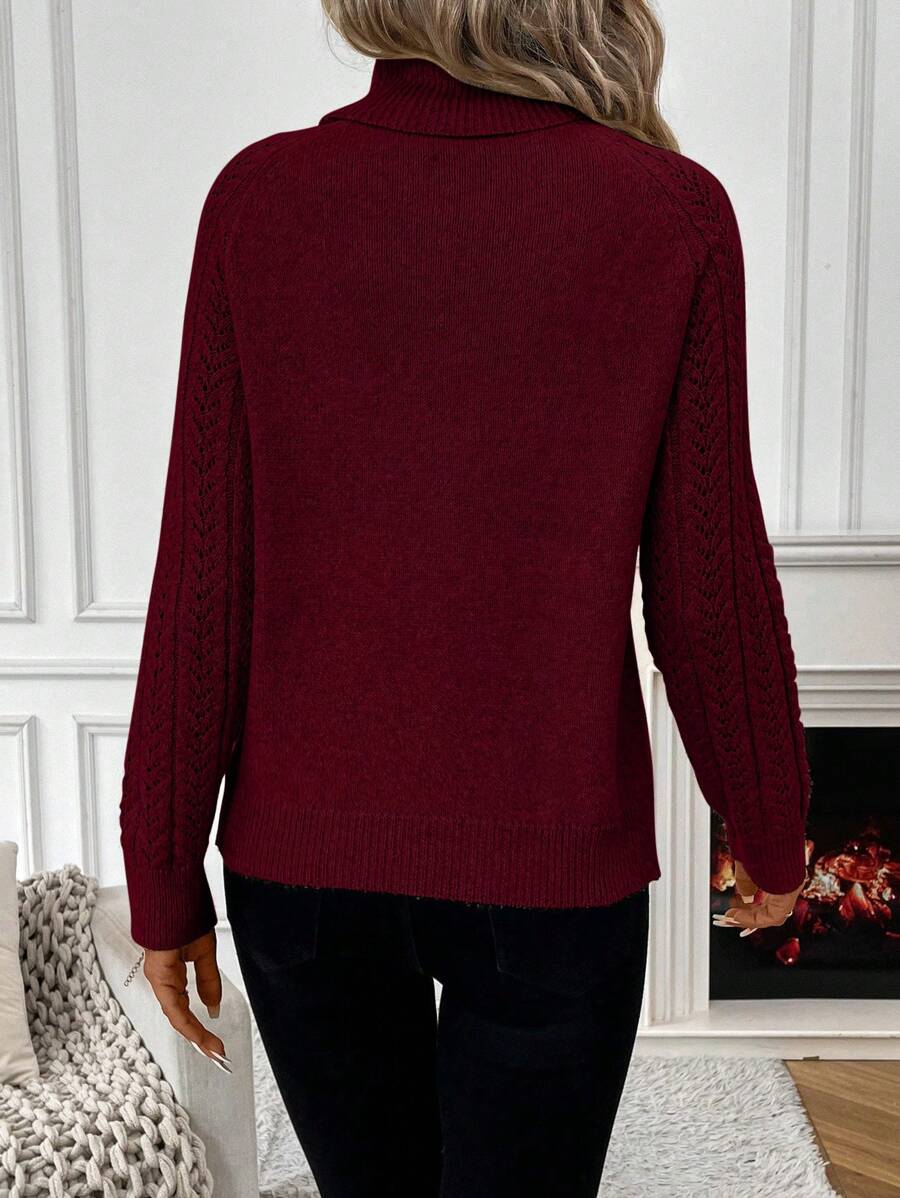 Chiquease Solid Color Casual Turtleneck Long Sleeve Pullover Sweater Knit Pullover Fall Winter Outfit