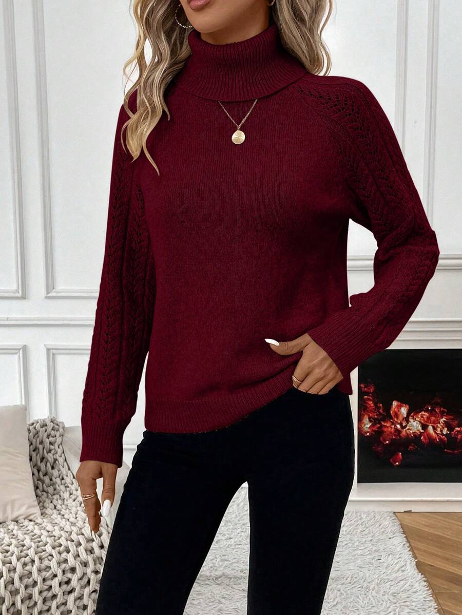 Chiquease Solid Color Casual Turtleneck Long Sleeve Pullover Sweater Knit Pullover Fall Winter Outfit