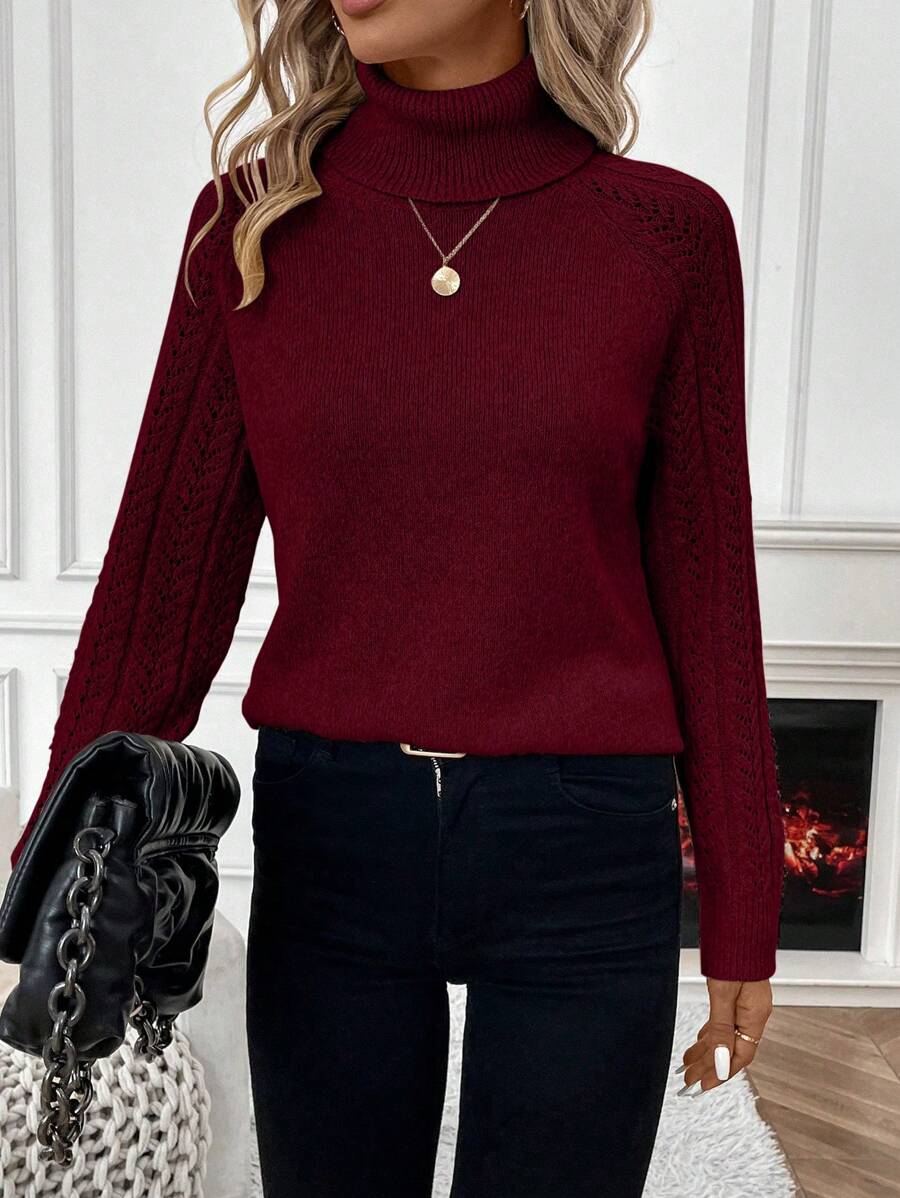 Chiquease Solid Color Casual Turtleneck Long Sleeve Pullover Sweater Knit Pullover Fall Winter Outfit