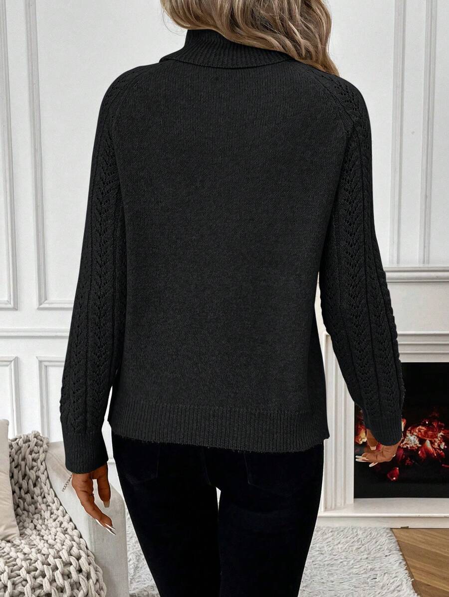 Chiquease Solid Color Casual Turtleneck Long Sleeve Pullover Sweater Knit Pullover Fall Winter Outfit