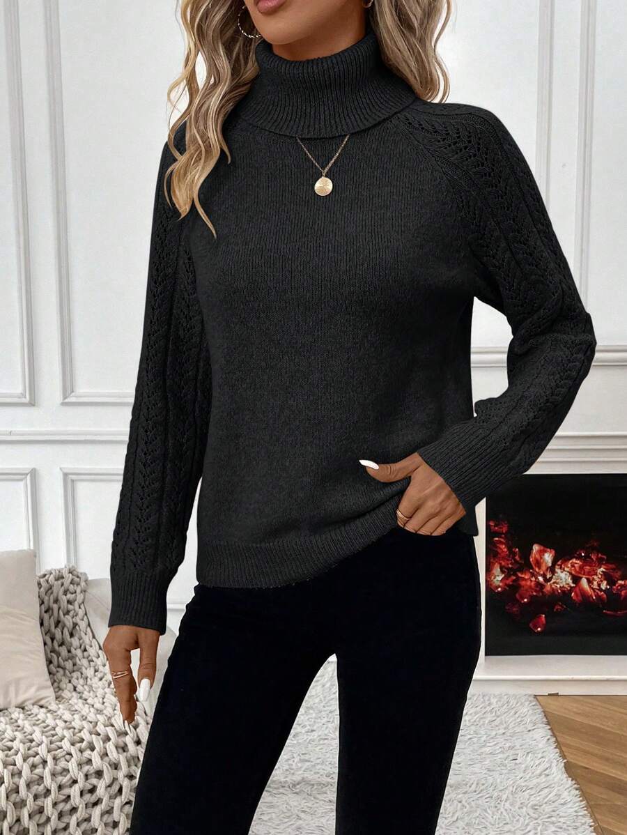 Chiquease Solid Color Casual Turtleneck Long Sleeve Pullover Sweater Knit Pullover Fall Winter Outfit